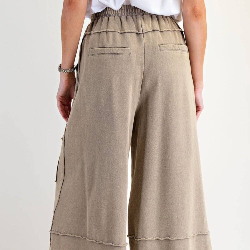 Easel Washed Faded Olive Terry Knit Cargo Pants - Picture 7 of 7
